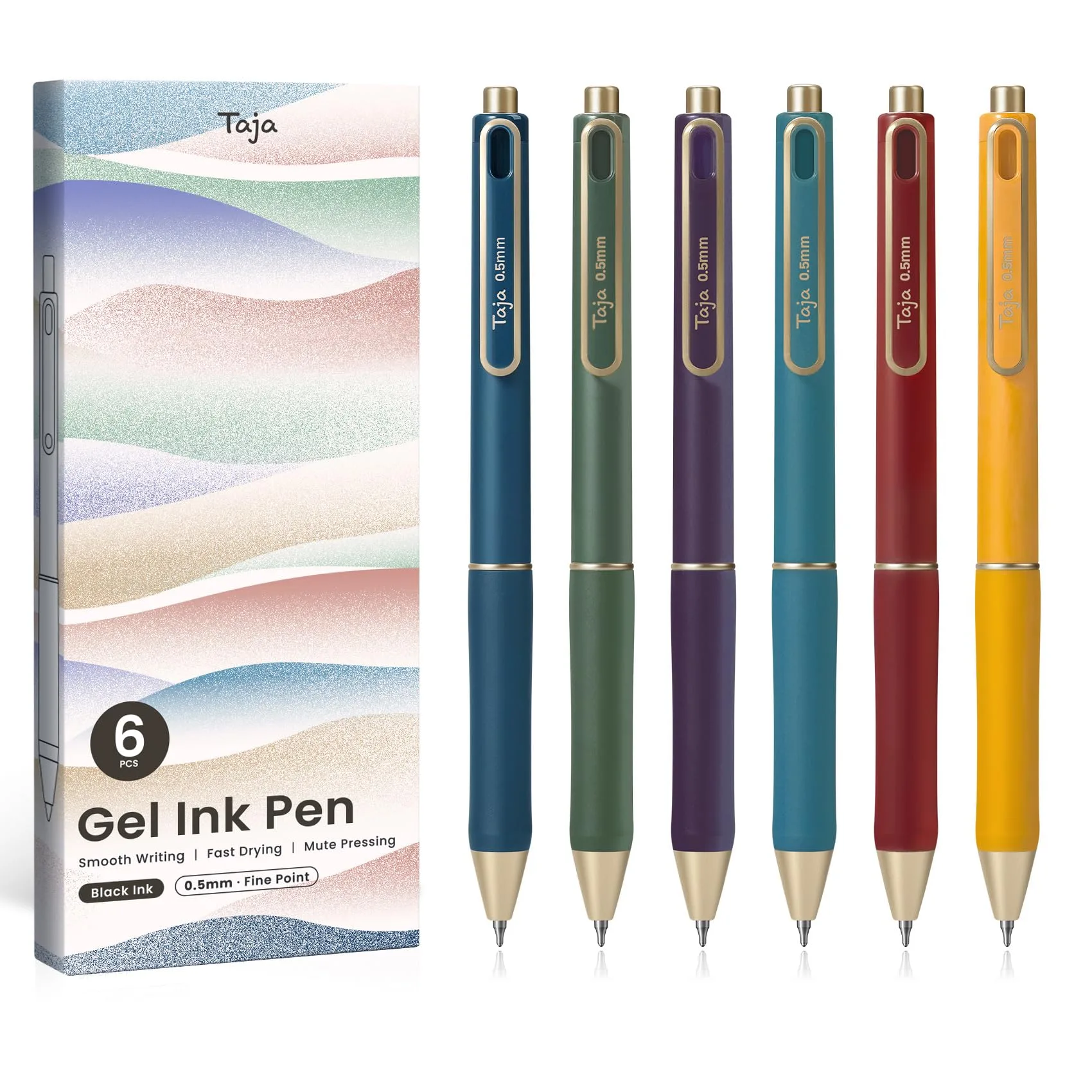 Taja Gel Pens Black 6 Pcs Fine Point 0.5mm | Smooth Writing Imported Pens - main product image