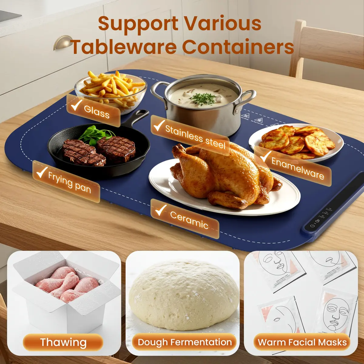 Kismile Food Warming Mat 3-Temp Blue | Rapid Full-Surface Heating & Portable - view 3