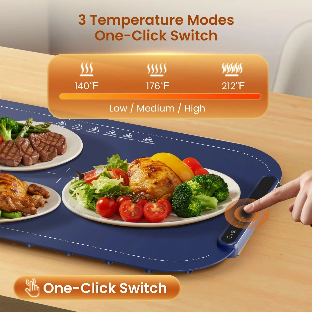 Kismile Food Warming Mat 3-Temp Blue | Rapid Full-Surface Heating & Portable - view 4
