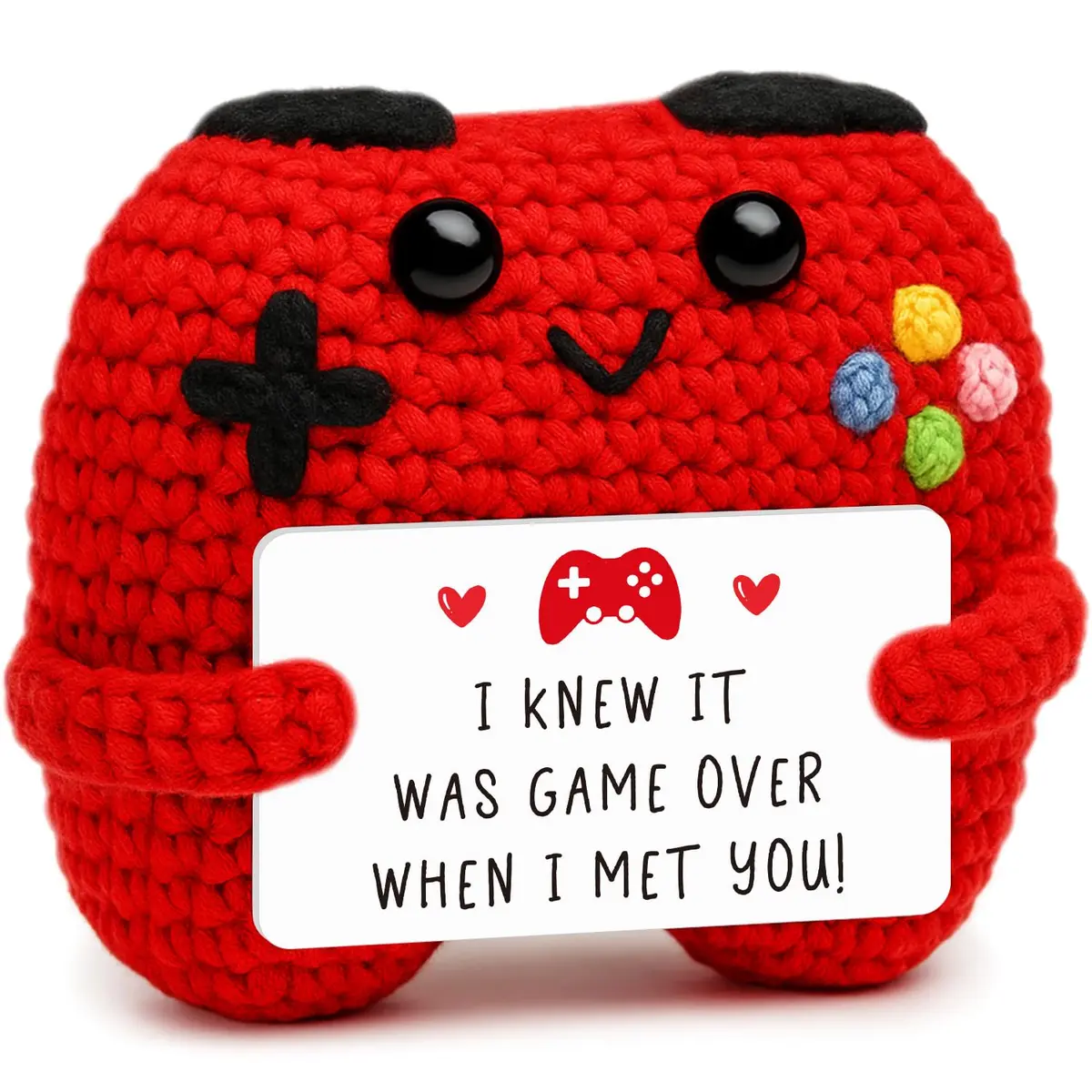 Busy Gaming Life Handmade Crochet Game Controller Decor | Romantic Gift for Couples, Valentine's Day, Anniversary, Room Decor for Boyfriend Girlfriend, Gaming Room Accessories Stuff (Red) - main product image
