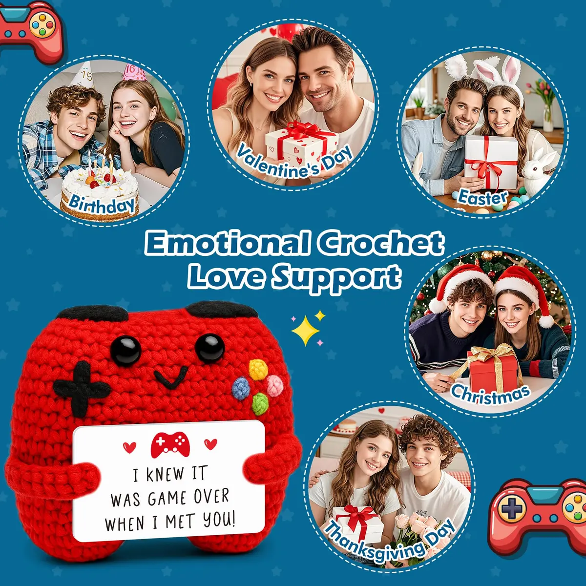 Busy Gaming Life Handmade Crochet Game Controller Decor | Romantic Gift for Couples, Valentine's Day, Anniversary, Room Decor for Boyfriend Girlfriend, Gaming Room Accessories Stuff (Red) - view 5