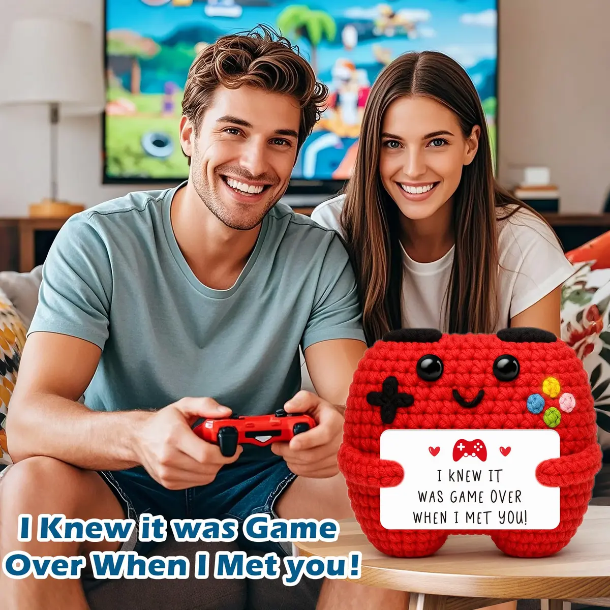 Busy Gaming Life Handmade Crochet Game Controller Decor | Romantic Gift for Couples, Valentine's Day, Anniversary, Room Decor for Boyfriend Girlfriend, Gaming Room Accessories Stuff (Red) - view 7