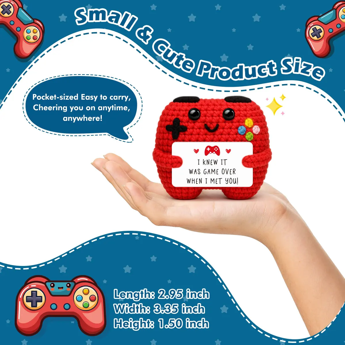 Busy Gaming Life Handmade Crochet Game Controller Decor | Romantic Gift for Couples, Valentine's Day, Anniversary, Room Decor for Boyfriend Girlfriend, Gaming Room Accessories Stuff (Red) - view 2