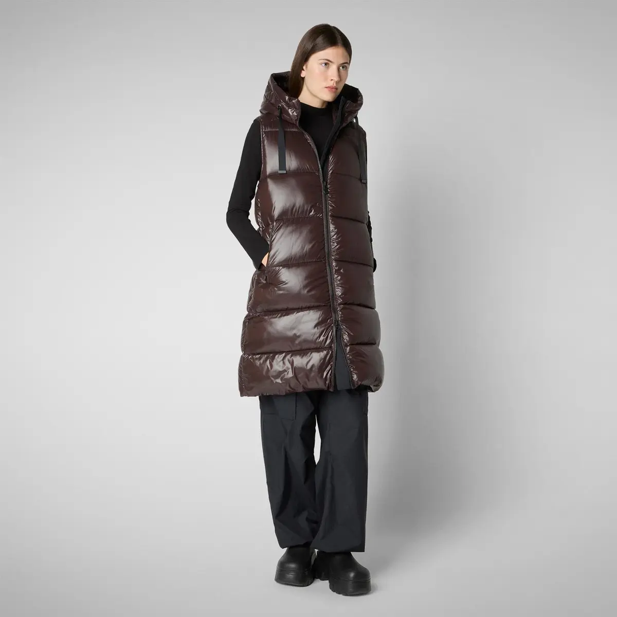 Save The Duck Iria Long Hooded Puffer Vest | Animal-Free Down Insulation, Windproof & Water-Repellent (70-120c) - view 2