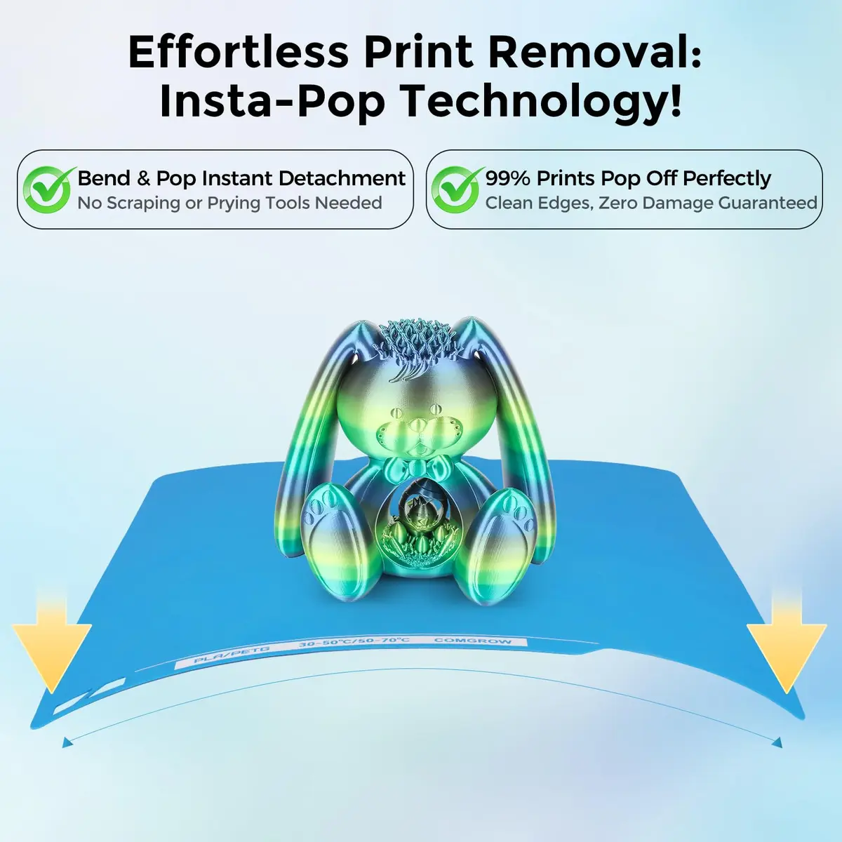 Comgrow ArcticGrip Aurora Build Plate 257x257mm | Frost Matte Blue Cold Print Surface for Bambu Lab A1/P1/X1 - view 7