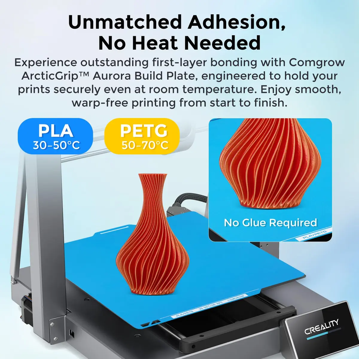 Comgrow ArcticGrip Aurora Build Plate 257x257mm | Frost Matte Blue Cold Print Surface for Bambu Lab A1/P1/X1 - view 2