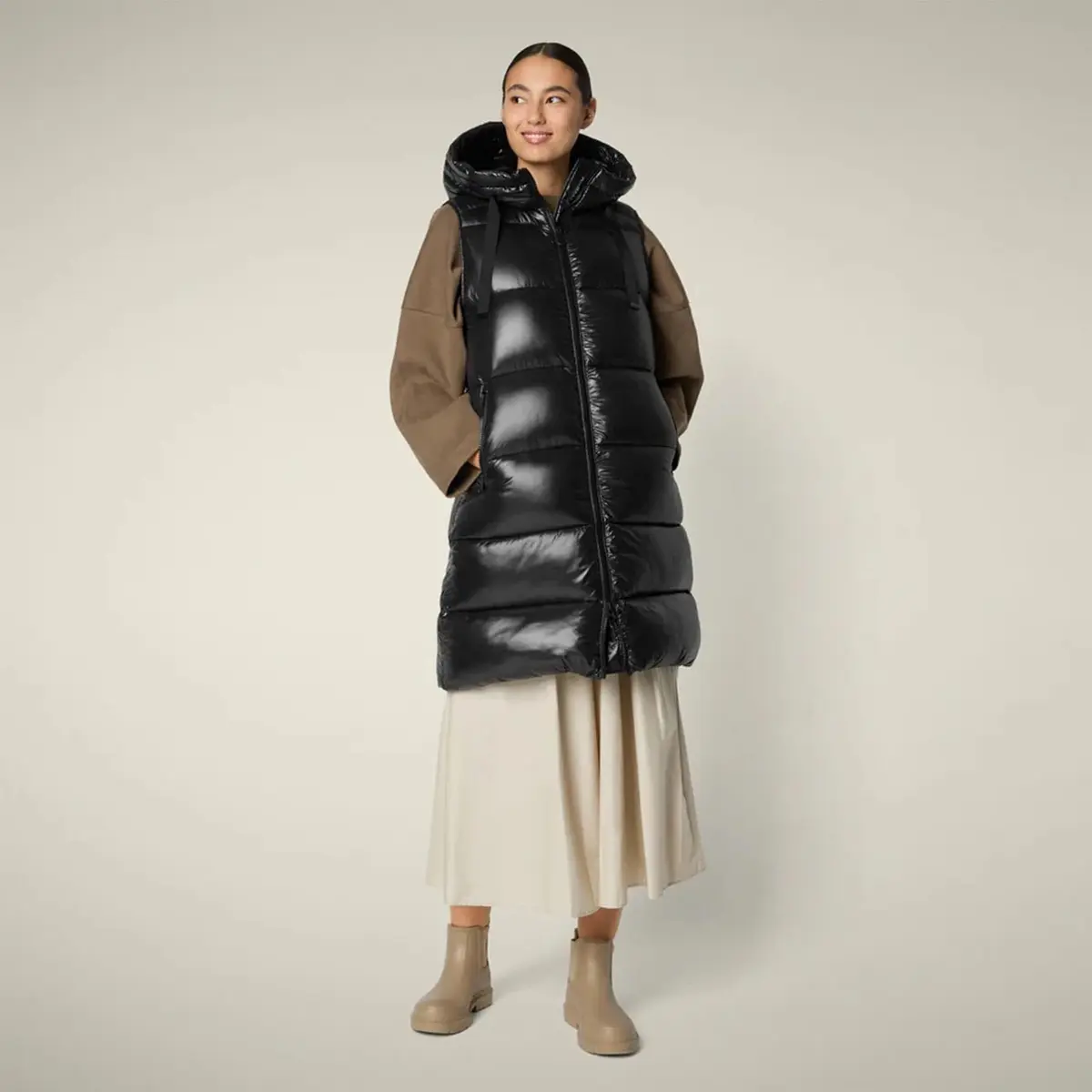 Save The Duck Iria Long Hooded Puffer Vest | Animal-Free Down, Windproof & Water-Resistant (70-120c) - view 2