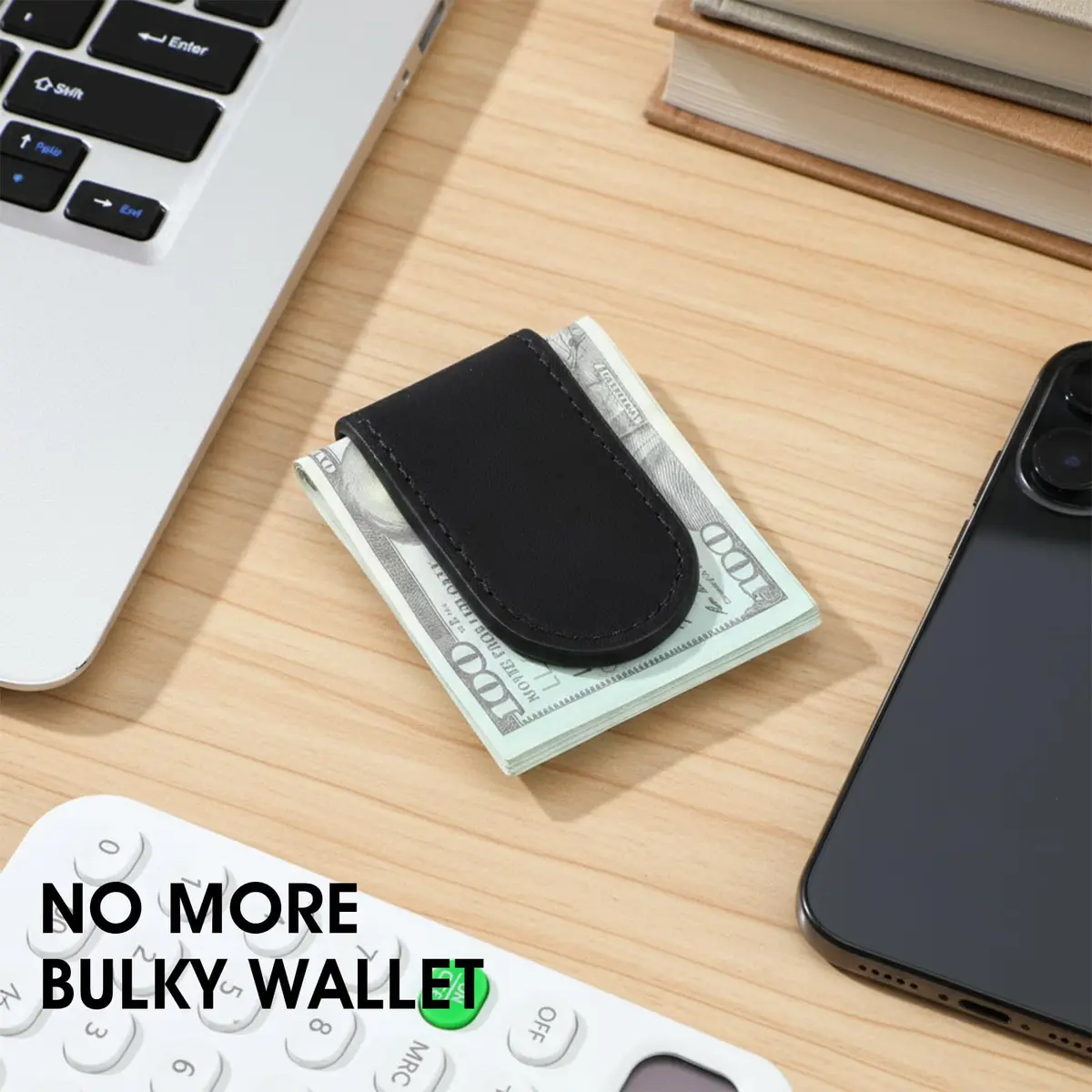 Hpmjz Slim Magnetic Money Clip Leather Business Card Holder for Men Black | Compact & Secure (70-120 chars) - view 6