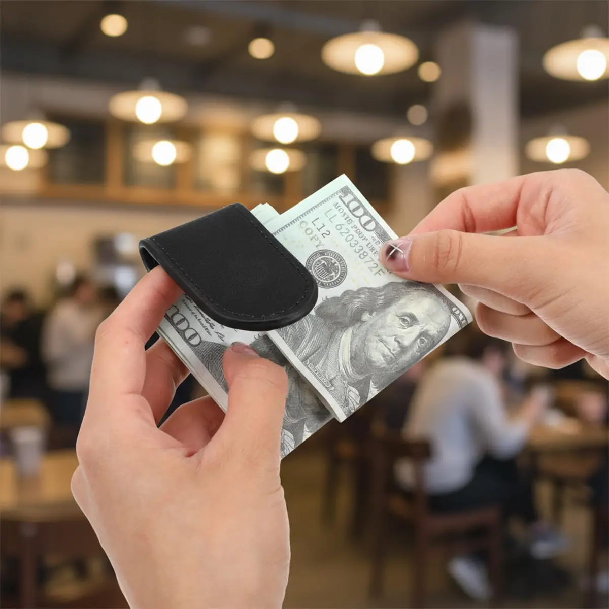 Hpmjz Slim Magnetic Money Clip Leather Business Card Holder for Men Black | Compact & Secure (70-120 chars) - view 7