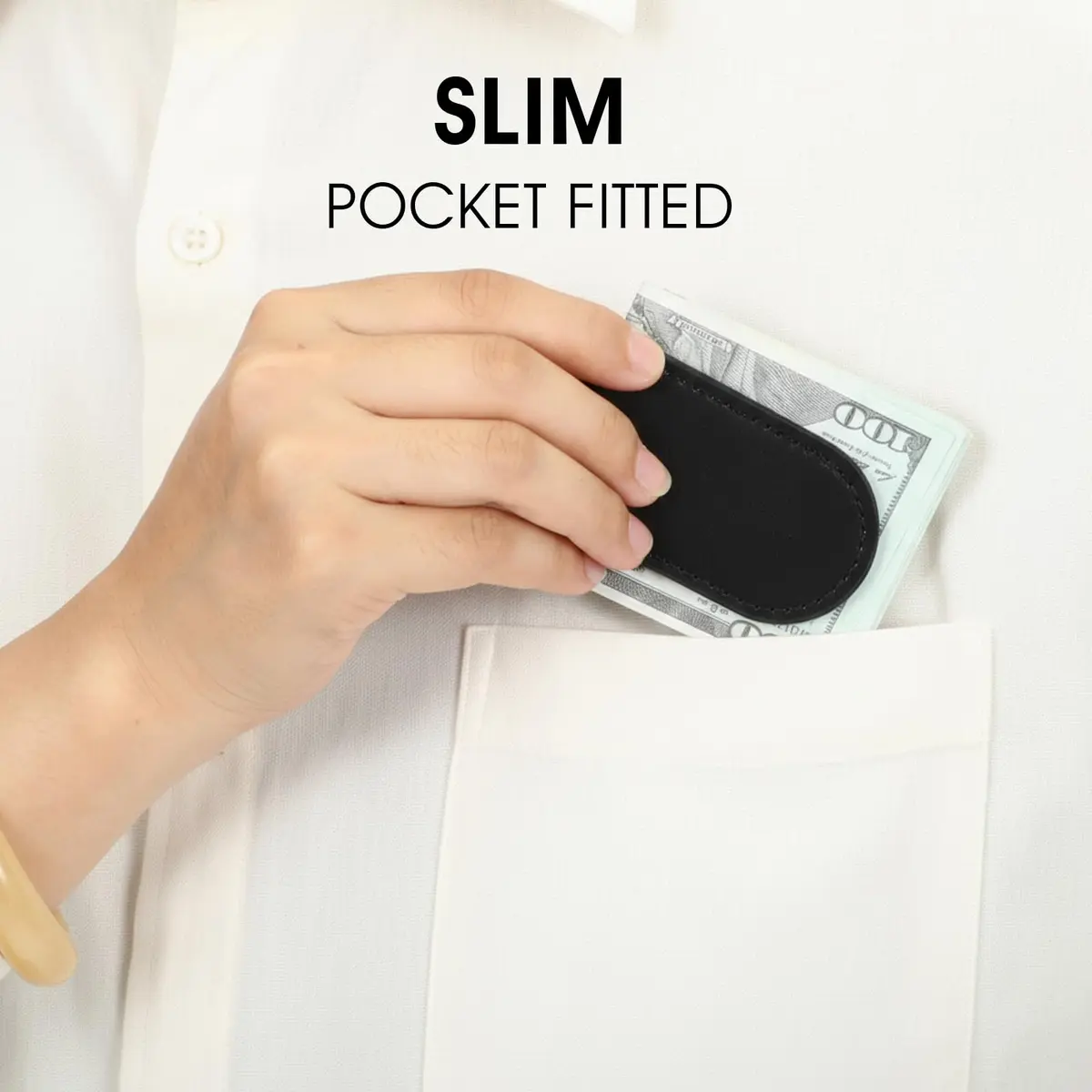 Hpmjz Slim Magnetic Money Clip Leather Business Card Holder for Men Black | Compact & Secure (70-120 chars) - view 3