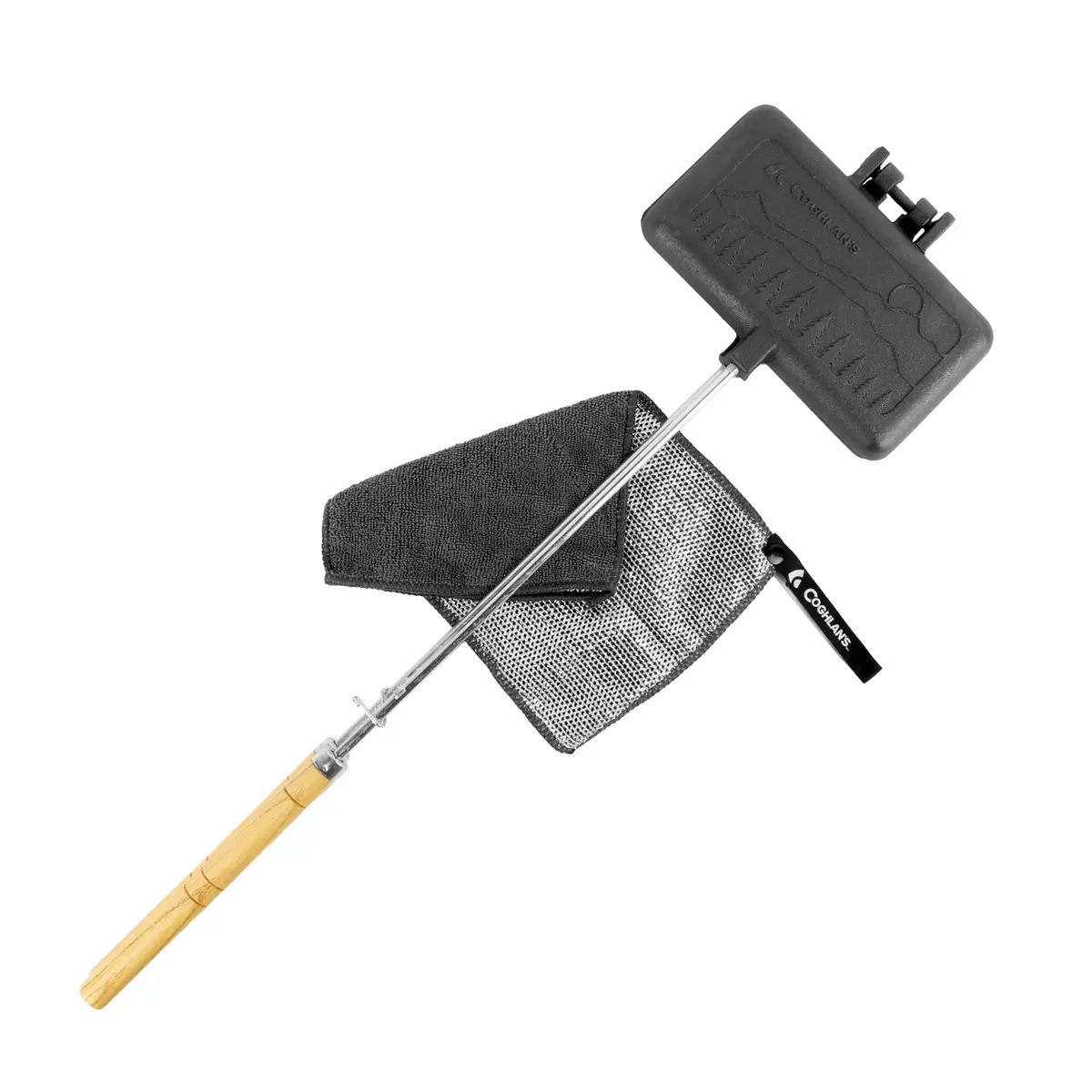 Coghlan's Double Cast Iron Camp Cooker – Pre-Seasoned Double Pie Iron for Campfire Cooking, Makes 2 Camping Pies at Once, Removable Handles, Wooden Grips & Cleaning Scrubber - main product image