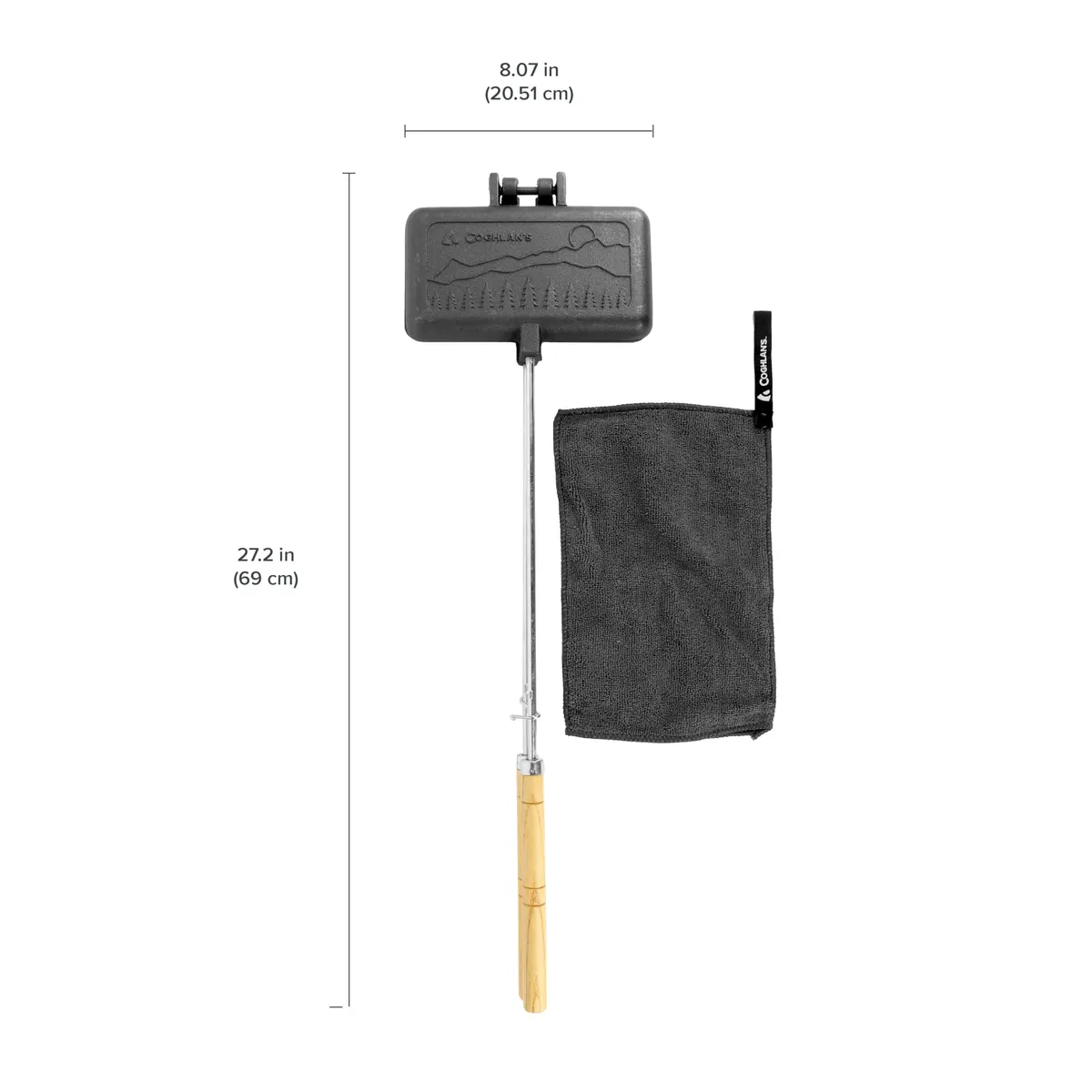 Coghlan's Double Cast Iron Camp Cooker – Pre-Seasoned Double Pie Iron for Campfire Cooking, Makes 2 Camping Pies at Once, Removable Handles, Wooden Grips & Cleaning Scrubber - view 7