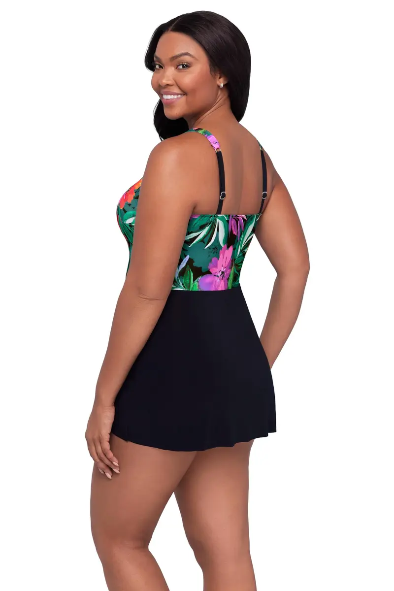 Trimshaper Tummy Control Laura Swimdress with Molded Cups & Sweetheart Neckline, Lush Paradise, Size 12 | Elegant & Supportive - view 2