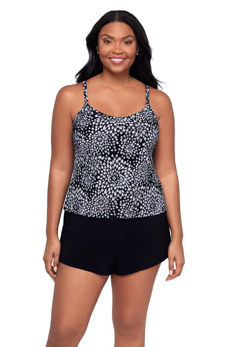 Trimshaper Womens Tummy Control Farrah Swim Romper with Built-in Bra and Adjustable Straps, Noir Blooms, 16 | Support & Style - main product image