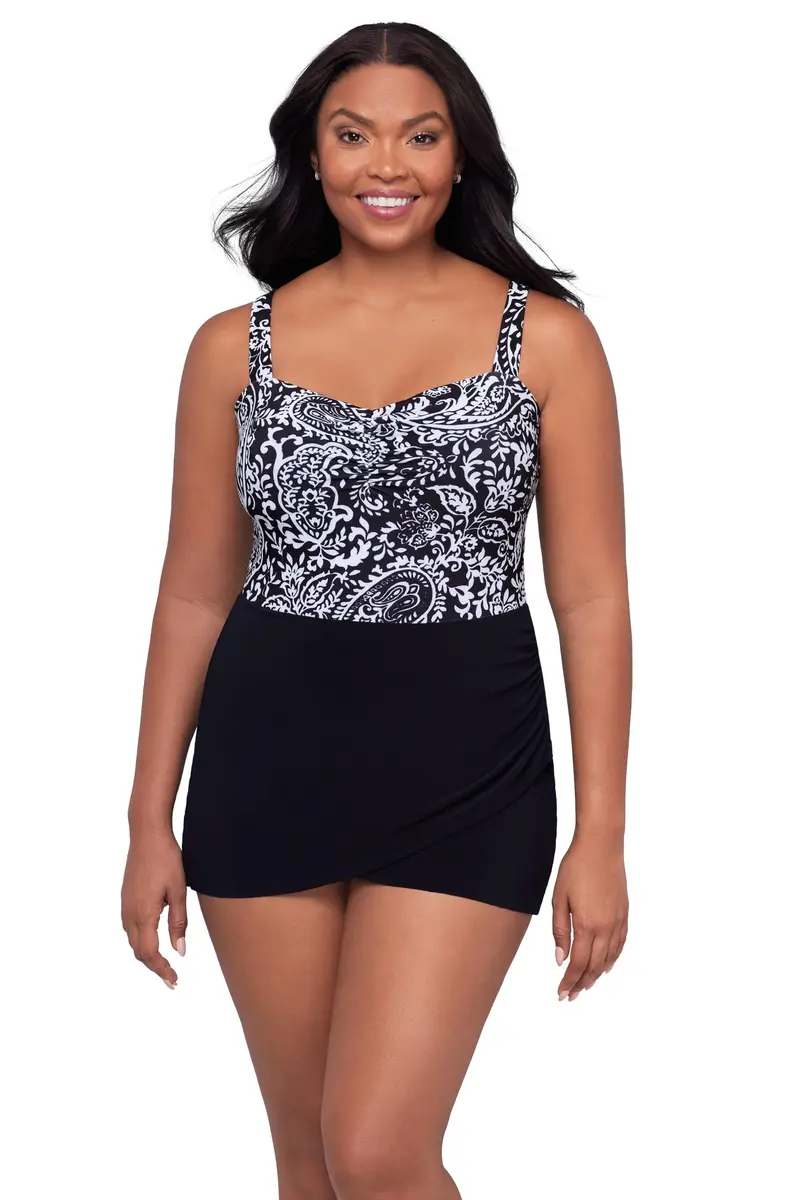 Trimshaper Womens Tummy Control Laura Swimdress with Sweetheart Neckline and Molded Cups | Boho Classic, Size 12 - main product image