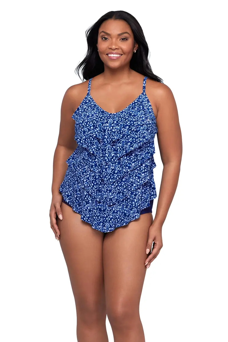 Trimshaper Womens Five Tiered Adjustable Rachel Swim Tankini Top with Molded Cups and Bra Support, 14 | Supportive, Adjustable, Full Coverage - main product image