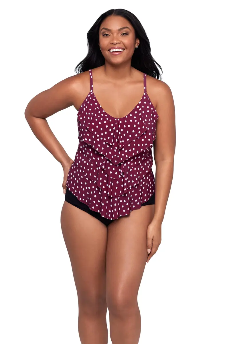 Trimshaper Womens Five Tiered Adjustable Rachel Swim Tankini Top with Molded Cups and Bra Support, Confetti Dot, 14 | Full Support & Style - main product image