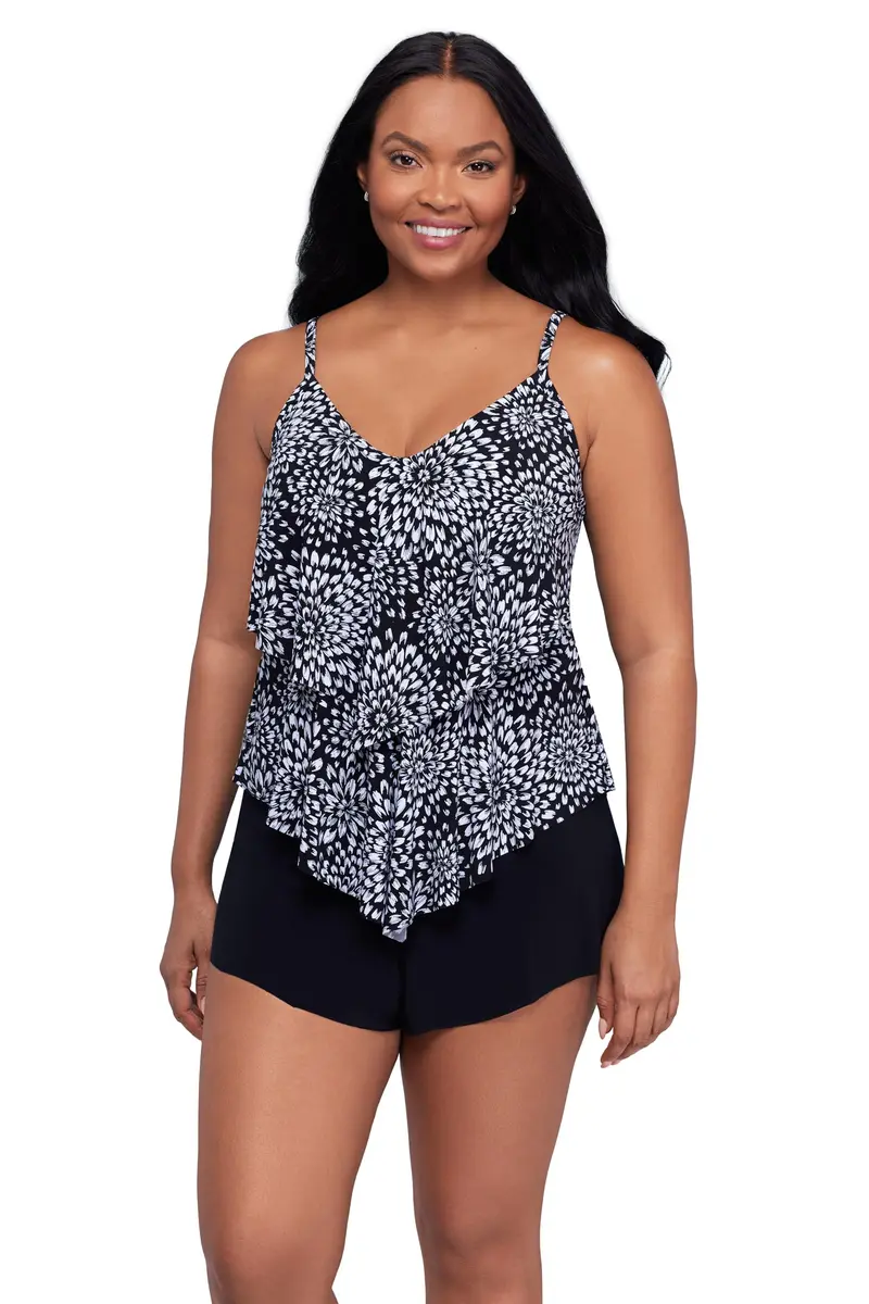 Trimshaper Womens Double Tier Ronnie Swim Tankini Top with Fully Lined Back and Bra Support, Noir Blooms, 14 | Supportive, Fully Lined & Adjustable - main product image