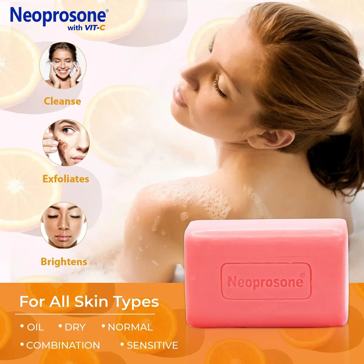 Neoprosone Skin Brightening Soap 200g | Exfoliating Bar with Vitamin C & Castor Oil for Spot Reduction - view 4