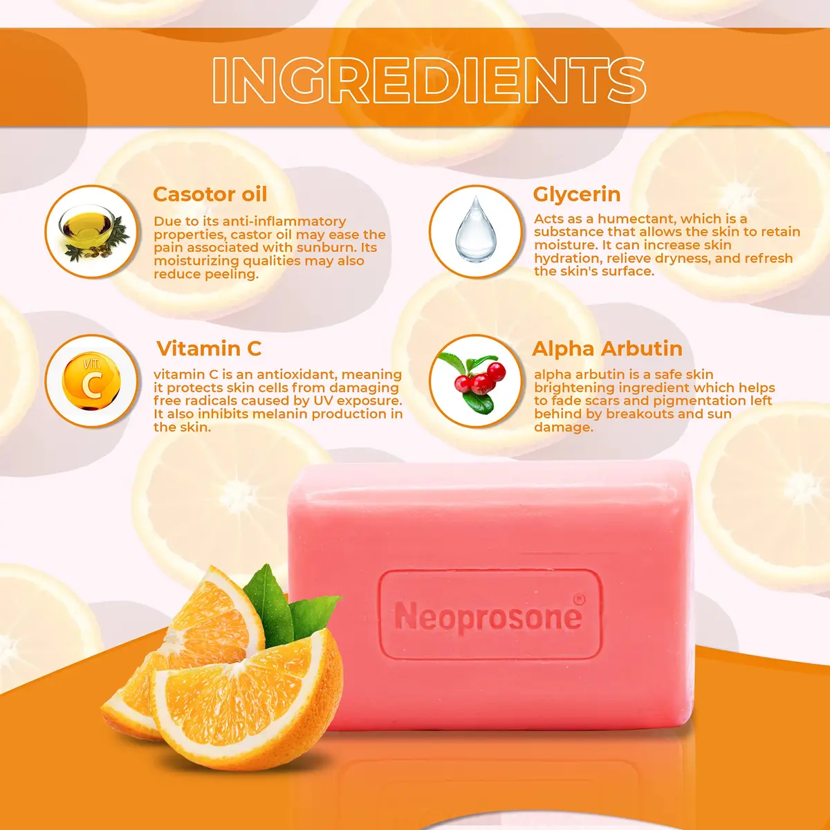 Neoprosone Skin Brightening Soap 200g | Exfoliating Bar with Vitamin C & Castor Oil for Spot Reduction - view 2