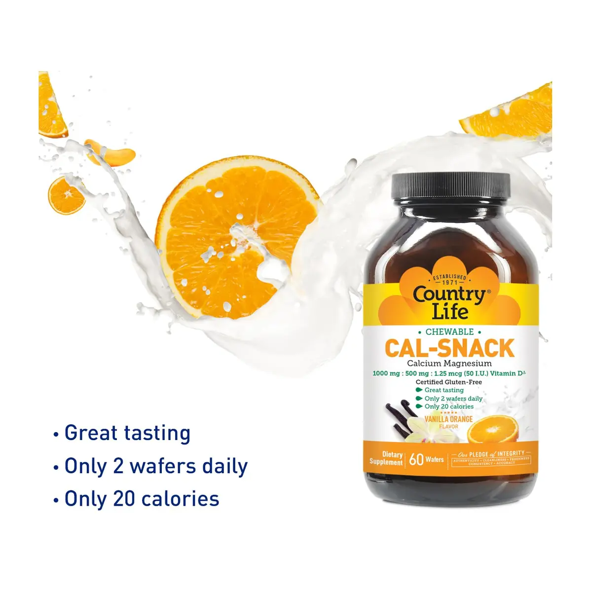 Country Life Cal-Snack Chewable Calcium Magnesium with Vitamin D 60 Wafers Vanilla Orange | Dairy-Free, Vegan, Gluten-Free - view 2