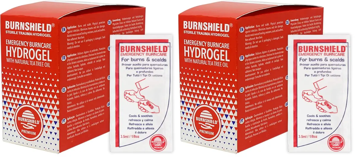 Burnshield First Aid Burn Relief Hydrogel Sachets, 25 Count (Pack of 2) | Immediate Burn Relief with Tea-Tree Oil - main product image