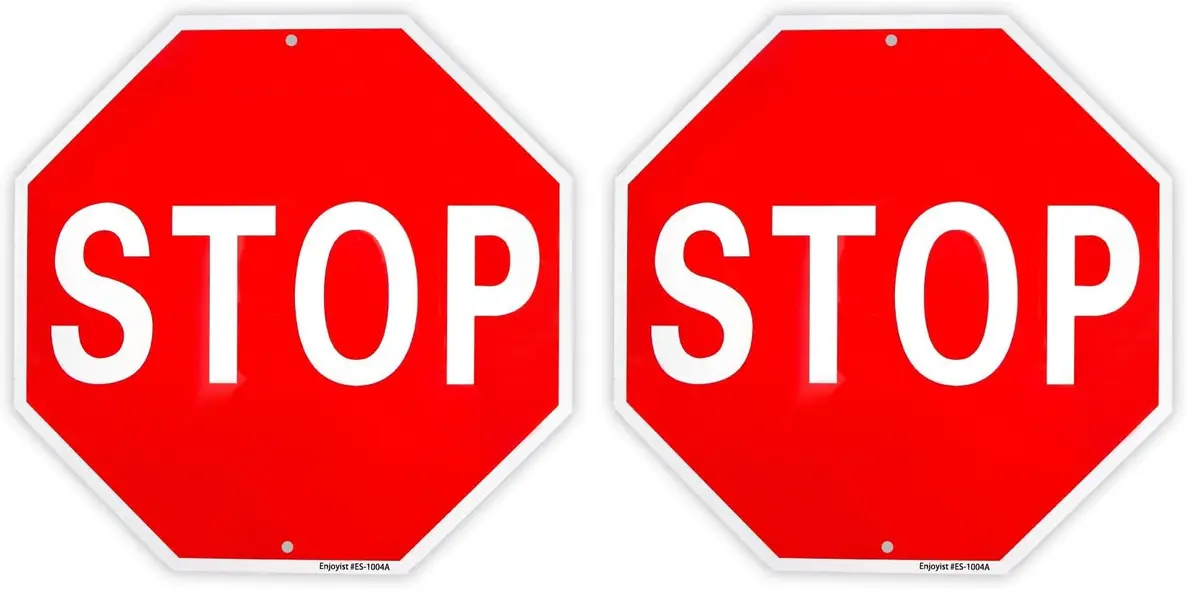 Enjoyist Stop Sign Street Slow Warning Sign 12" x 12" (30.48cm x 30.48cm) Pack of 2 | Rust-Free Aluminum, Reflective, UV Protected - main product image