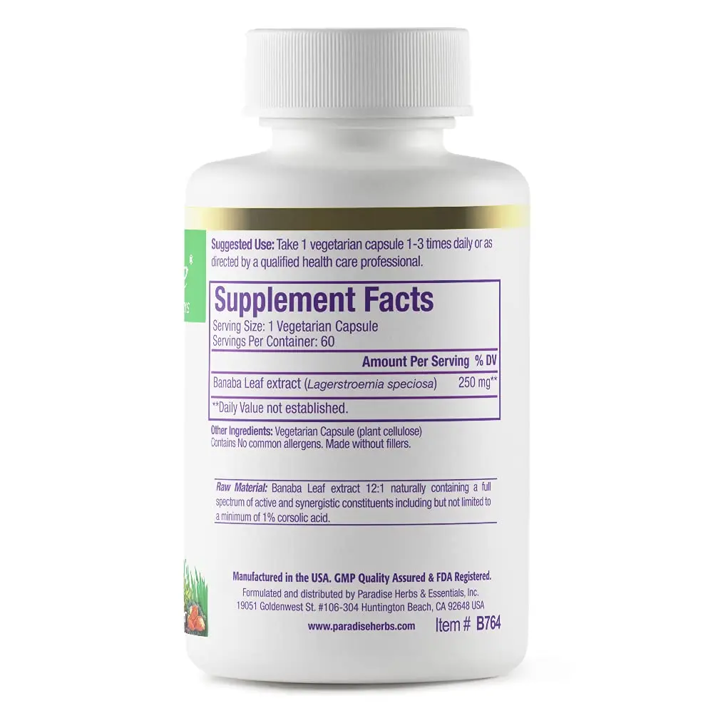 Paradise Herbs Banaba Leaf 12:1 Extract 250 mg | Vegan, Gluten-Free, Non-GMO Capsules - view 7