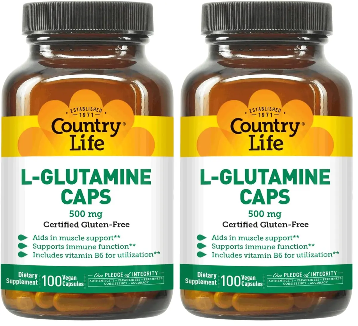 Country Life L-Glutamine 500 mg with B6 | Supports Muscle Recovery & Gut Health (100 Capsules Pack of 2) - main product image