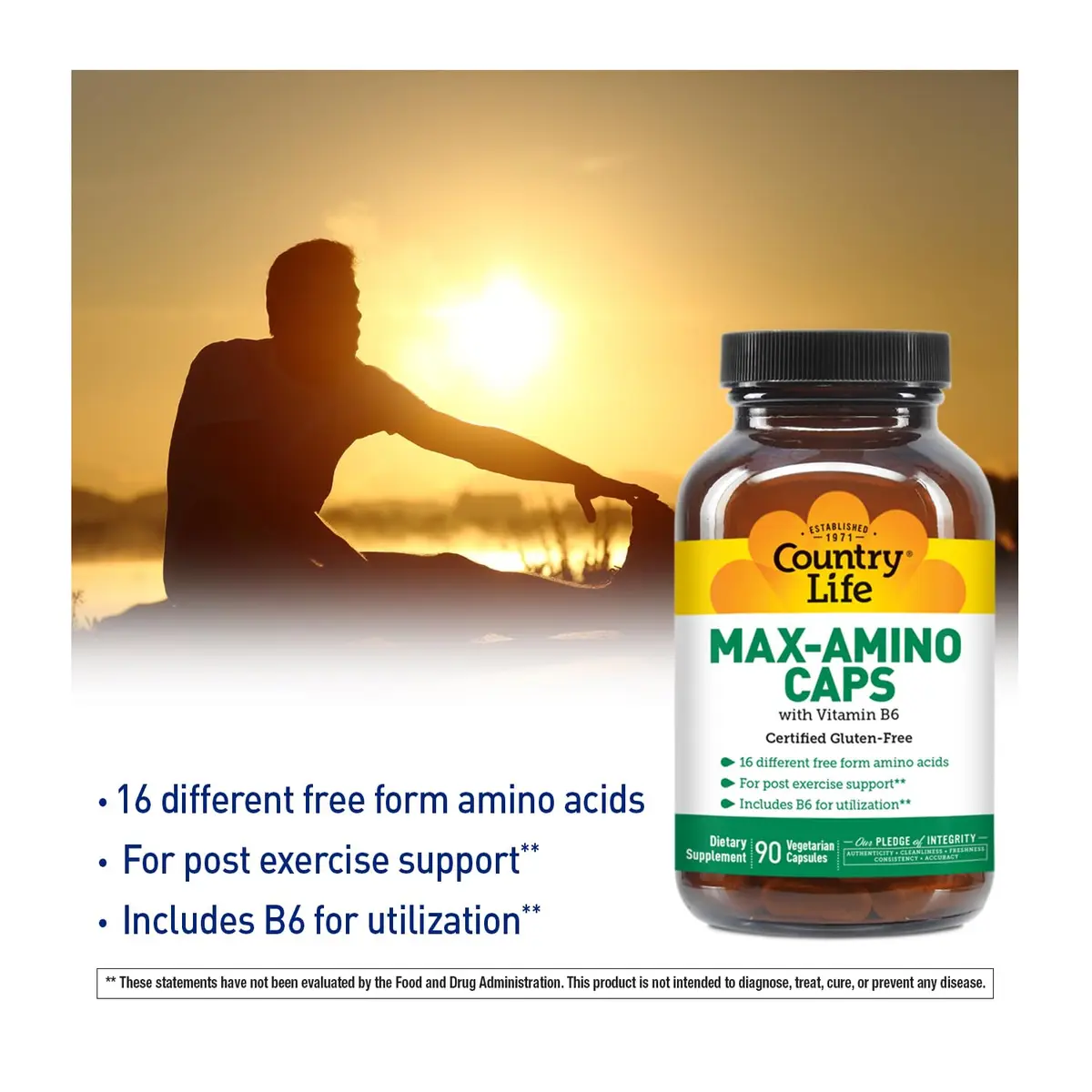 Country Life Maxi-Amino with 16 Free Form Amino Acids | Vegetarian Capsules, Gluten Free - view 2