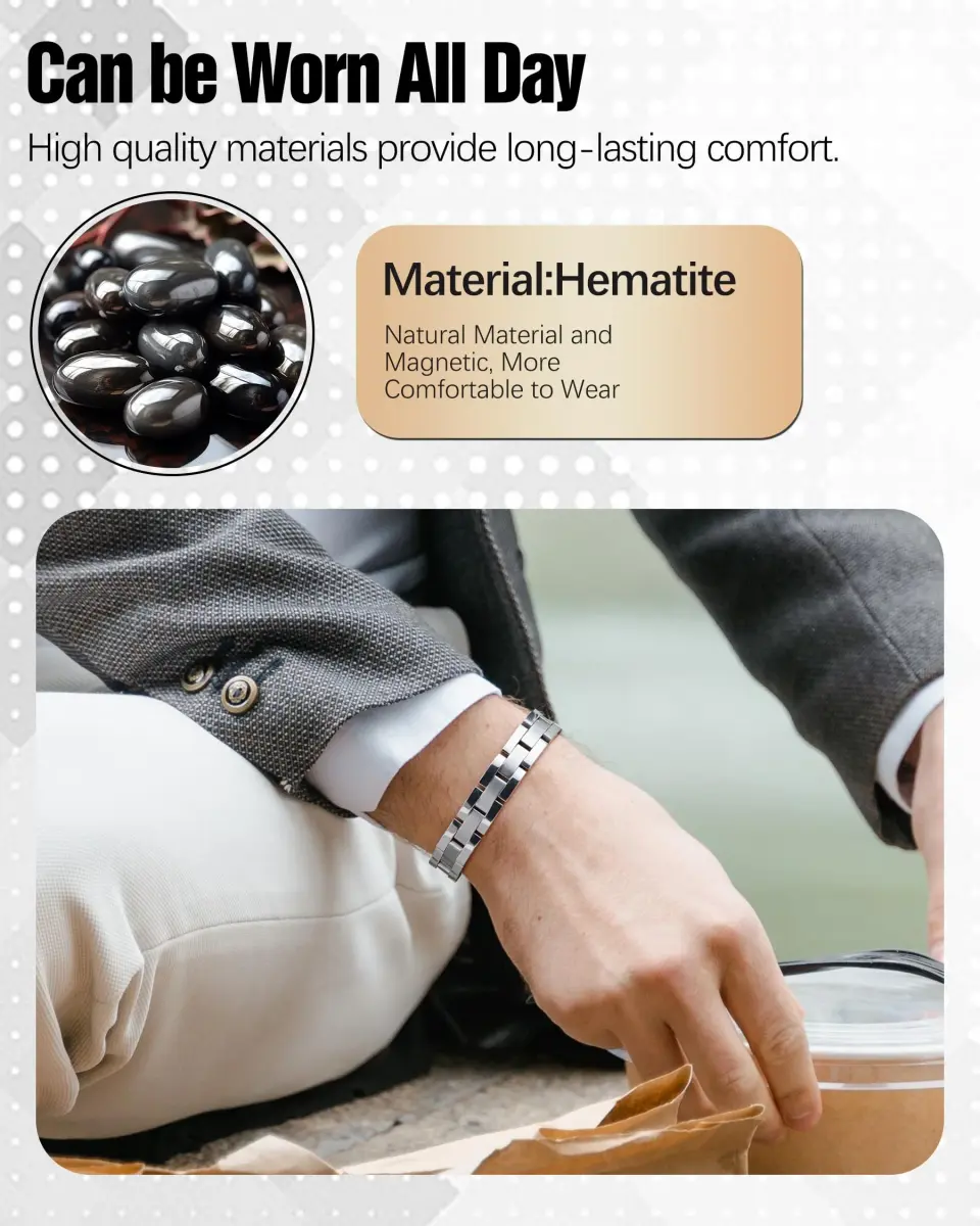 Jecanori Ultra Strength Magnetic Bracelet for Men, 25.5cm (10in) | Genuine Hematite & Neodymium Magnets - view 2
