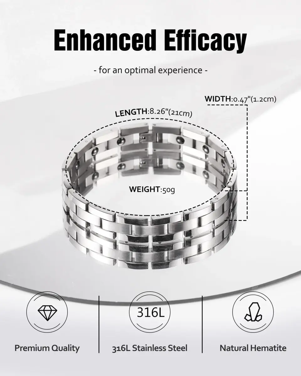Jecanori Ultra Strength Magnetic Bracelet for Men, 25.5cm (10in) | Genuine Hematite & Neodymium Magnets - view 3