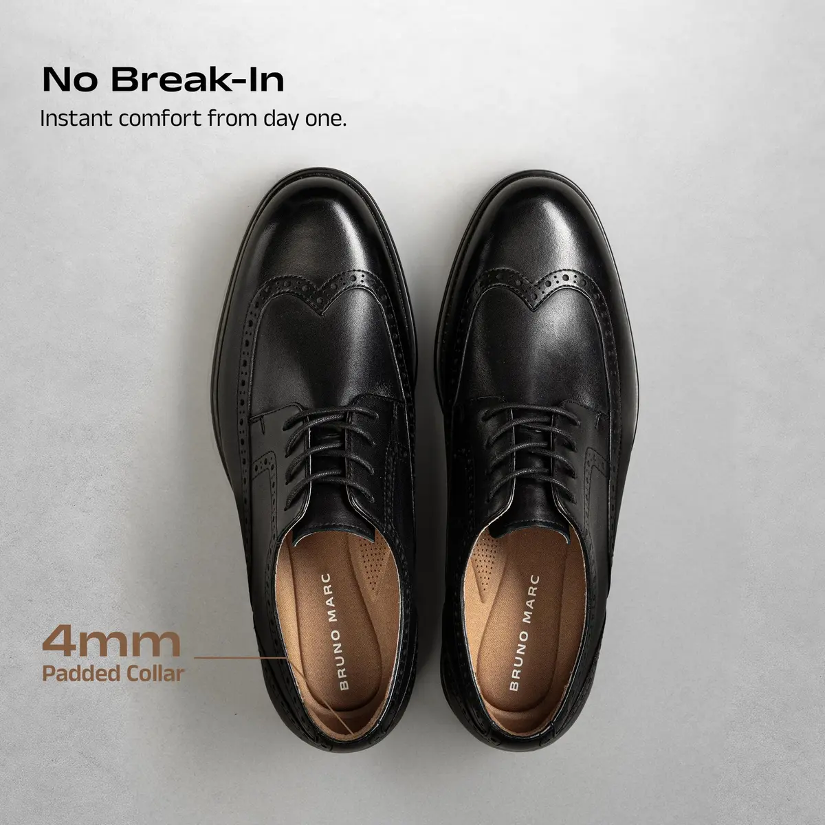 Bruno Marc Men's Brogue Wingtip Oxford Leather Dress Shoes Black Size 10 | Classic Leather Oxfords with ReserveCush Comfort Technology - view 6