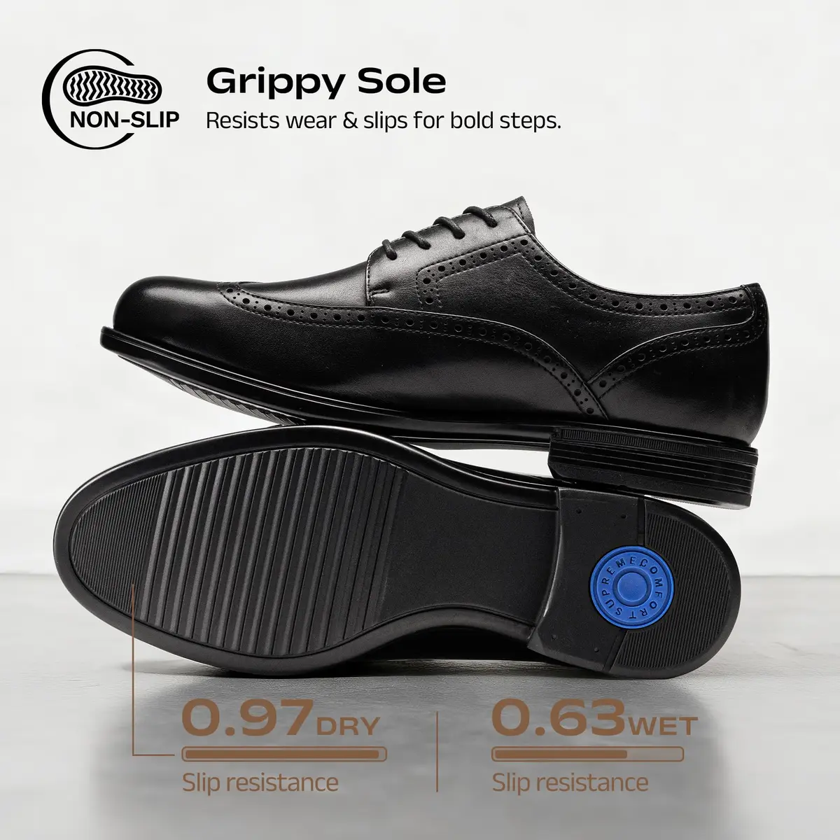 Bruno Marc Men's Brogue Wingtip Oxford Leather Dress Shoes Black Size 10 | Classic Leather Oxfords with ReserveCush Comfort Technology - view 7