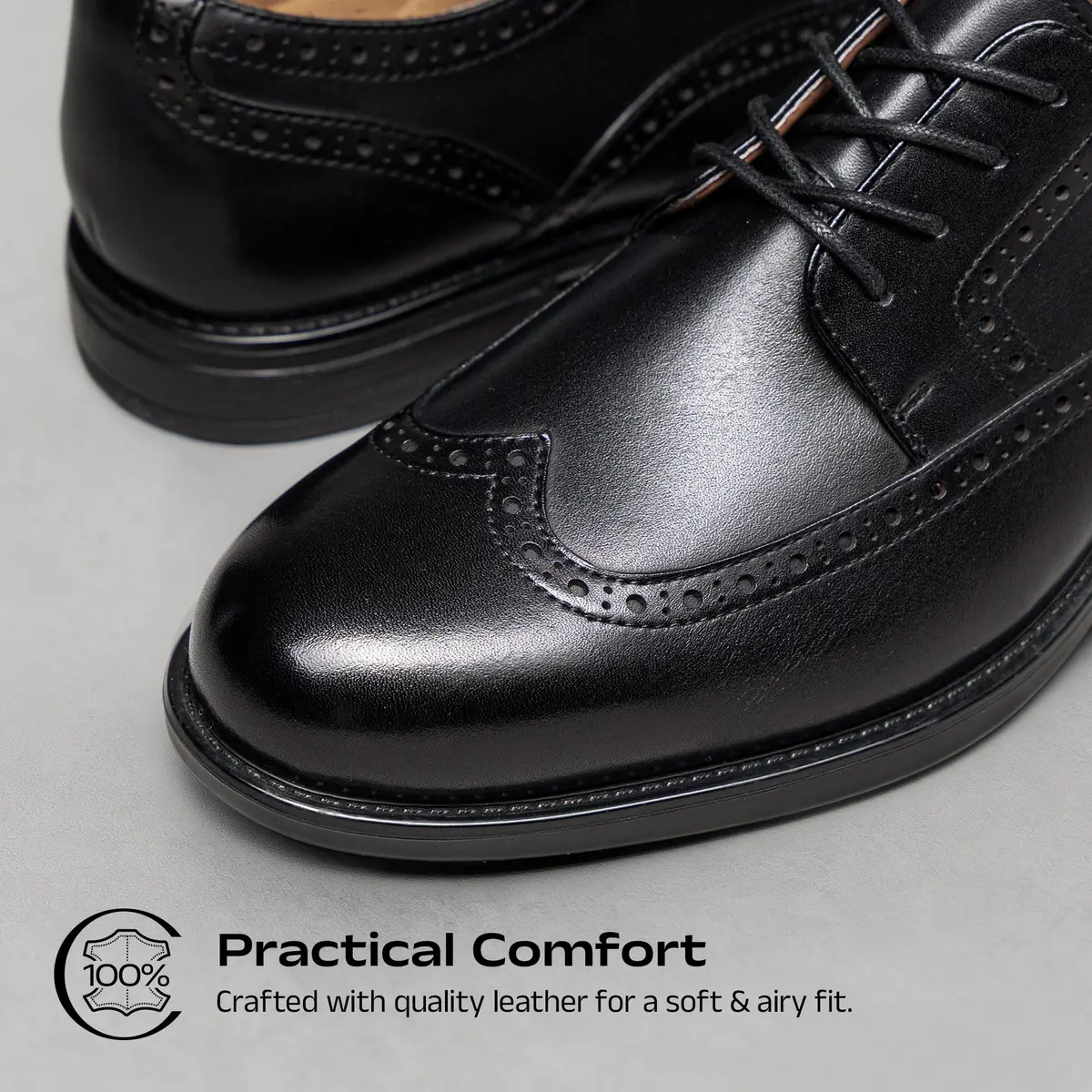 Bruno Marc Men's Brogue Wingtip Oxford Leather Dress Shoes Black Size 10 | Classic Leather Oxfords with ReserveCush Comfort Technology - view 4