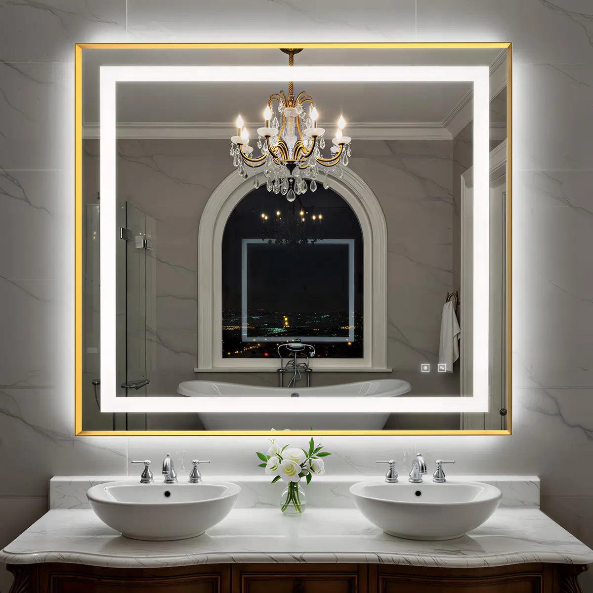 SHUAFA 40X36 Inch LED Bathroom Mirror with Lights, Gold Frame | Anti-Fog, Memory Function, ETL Certified - main product image