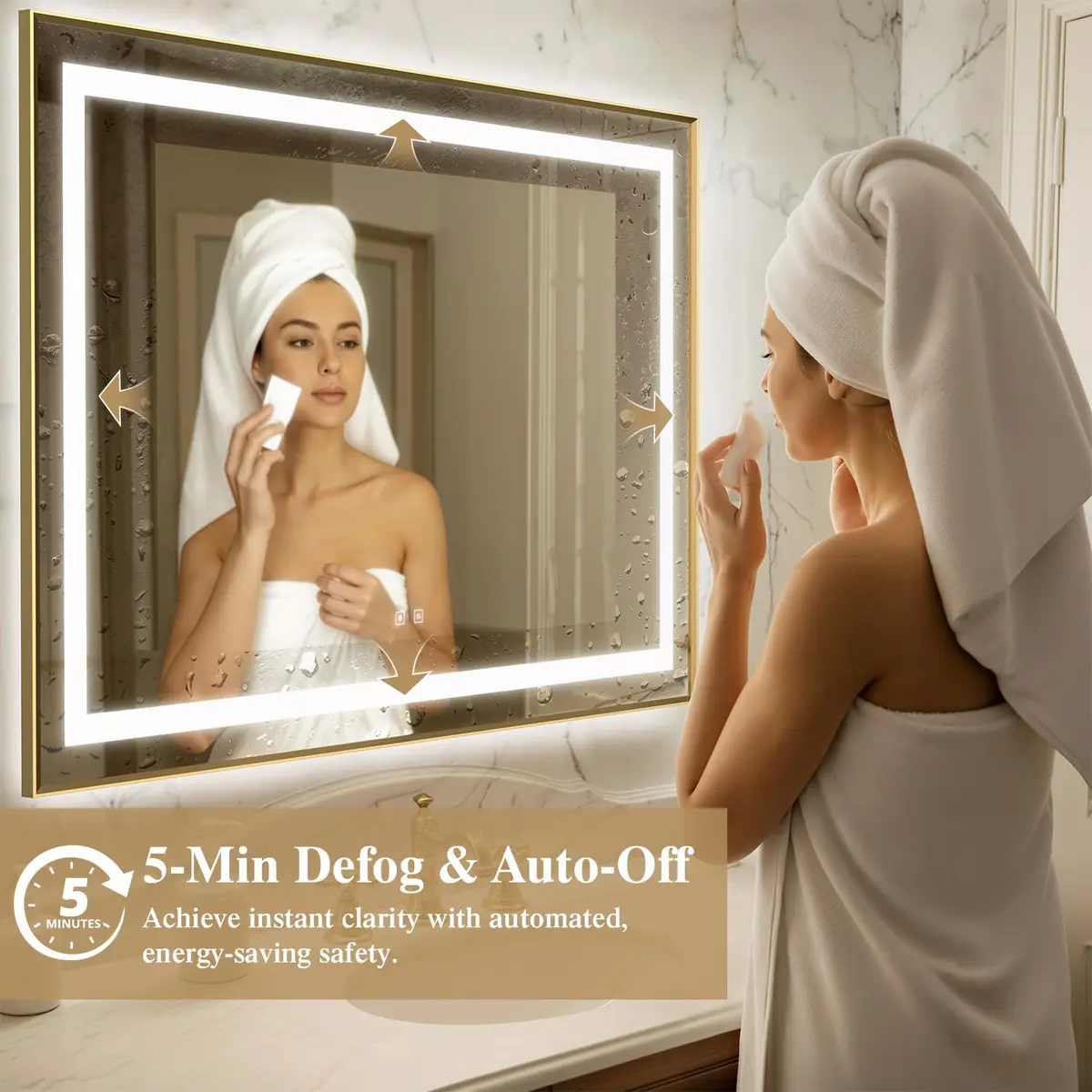 SHUAFA 40X36 Inch LED Bathroom Mirror with Lights, Gold Frame | Anti-Fog, Memory Function, ETL Certified - view 5