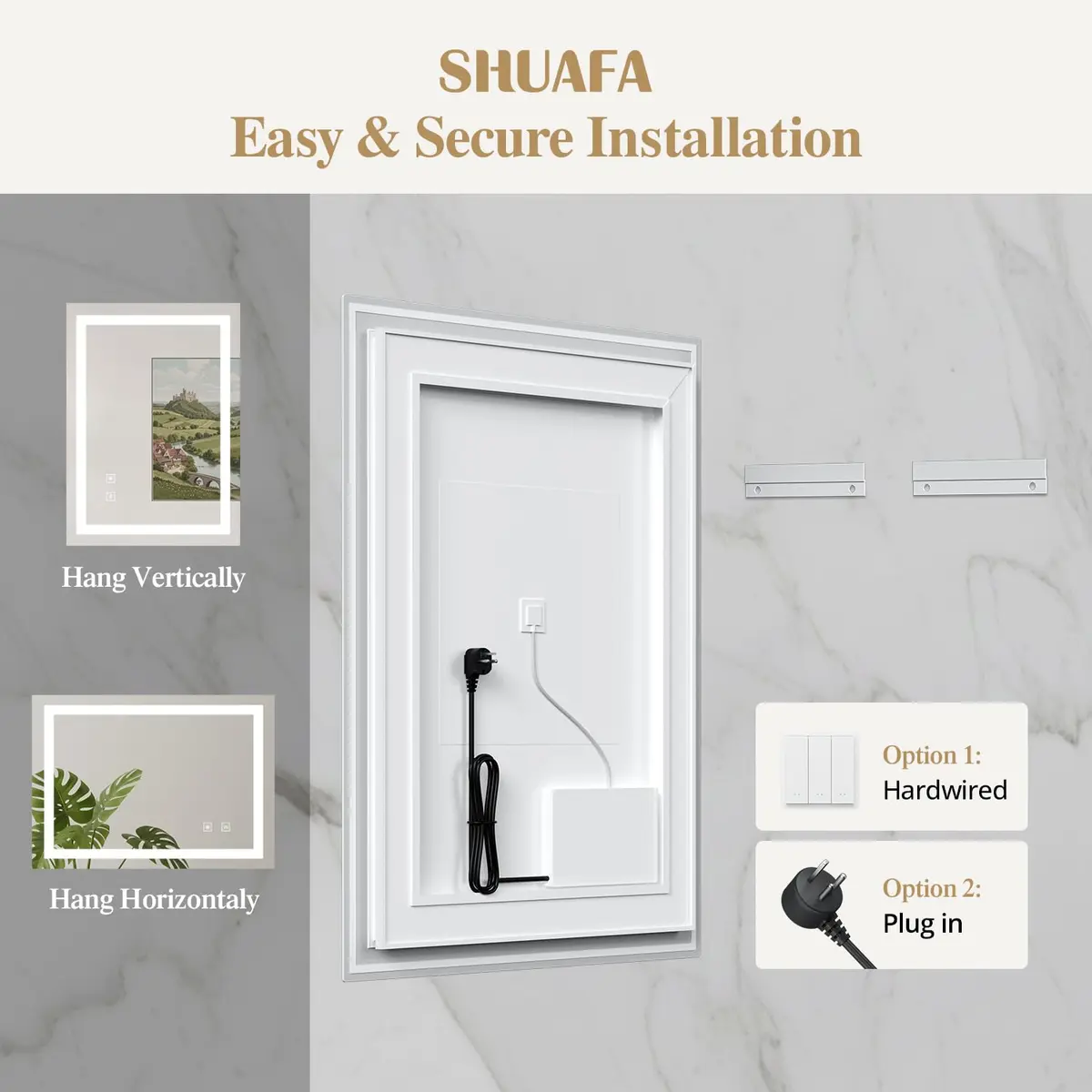SHUAFA 40X36 Inch LED Bathroom Mirror with Lights, Gold Frame | Anti-Fog, Memory Function, ETL Certified - view 7