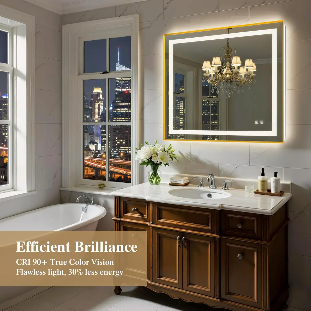 SHUAFA 40X36 Inch LED Bathroom Mirror with Lights, Gold Frame | Anti-Fog, Memory Function, ETL Certified - view 2