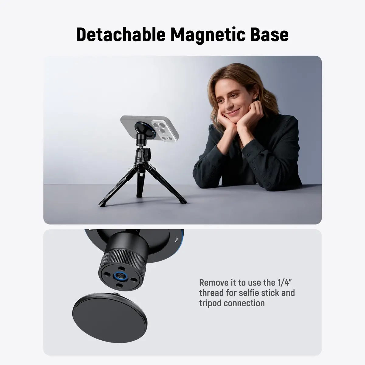 NEEWER Magnetic Phone Tripod Mount with Ball Head & 1/4" Thread | Silver, 79g (2.8oz) - view 5