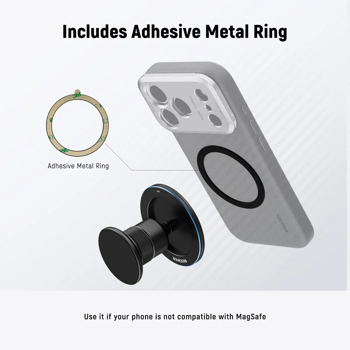 NEEWER Magnetic Phone Tripod Mount with Ball Head & 1/4" Thread | Silver, 79g (2.8oz) - view 3