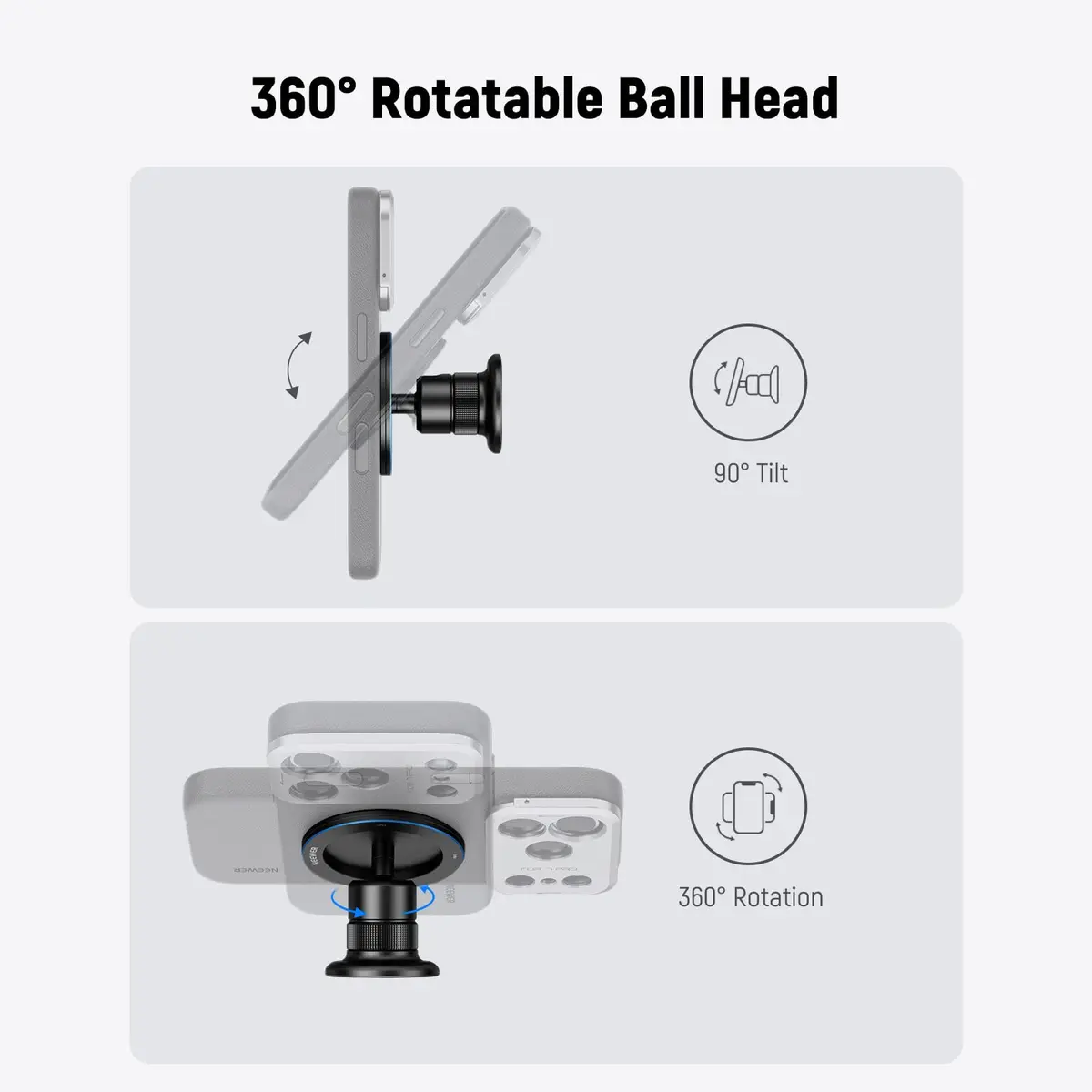 NEEWER Magnetic Phone Tripod Mount with Ball Head & 1/4" Thread | Silver, 79g (2.8oz) - view 4