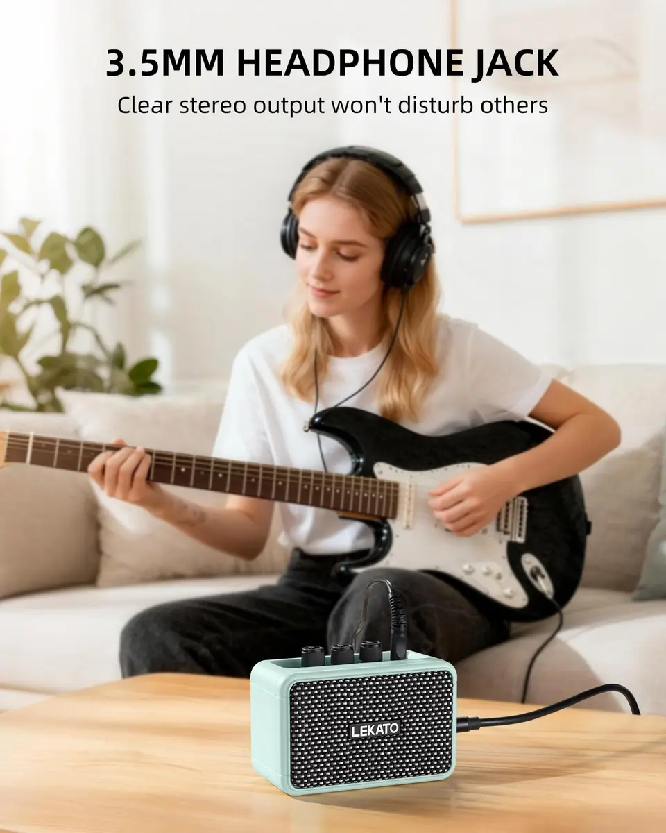 LEKATO Mini Guitar Amplifier, 5W Dual Speakers, Bluetooth, Rechargeable, 6H Playtime, Headphone Jack, Portable (Blue) - view 5