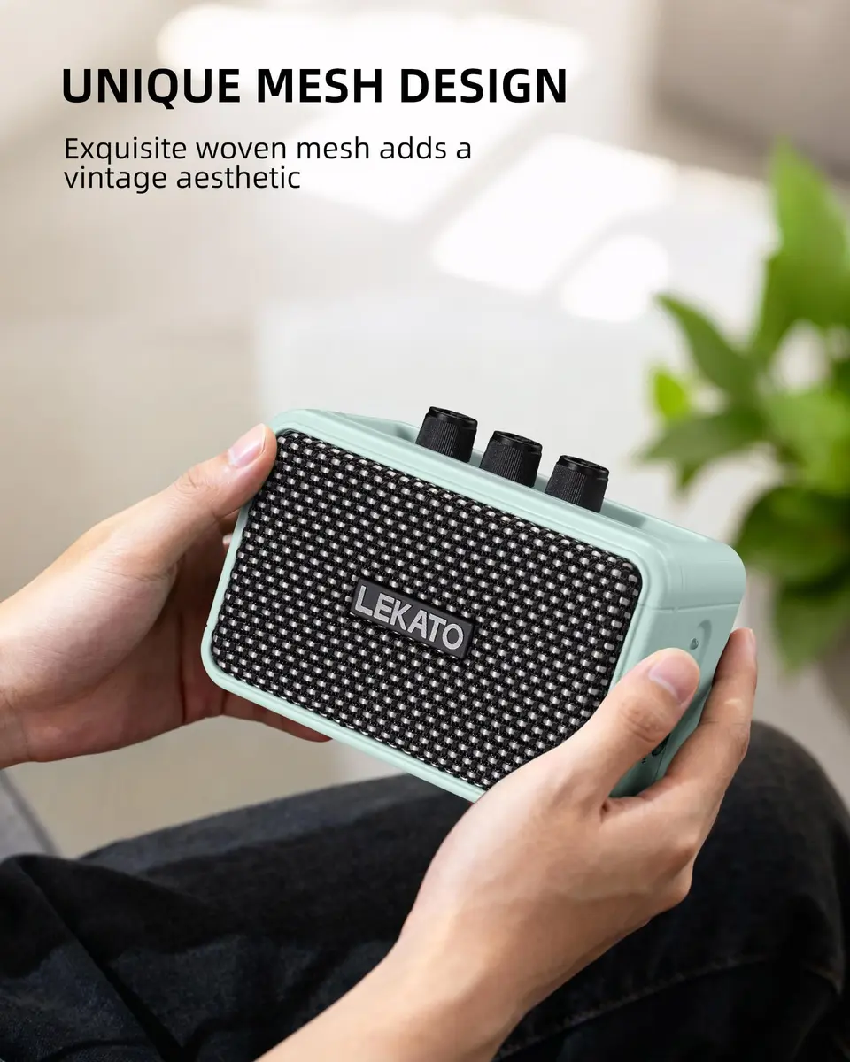 LEKATO Mini Guitar Amplifier, 5W Dual Speakers, Bluetooth, Rechargeable, 6H Playtime, Headphone Jack, Portable (Blue) - view 6
