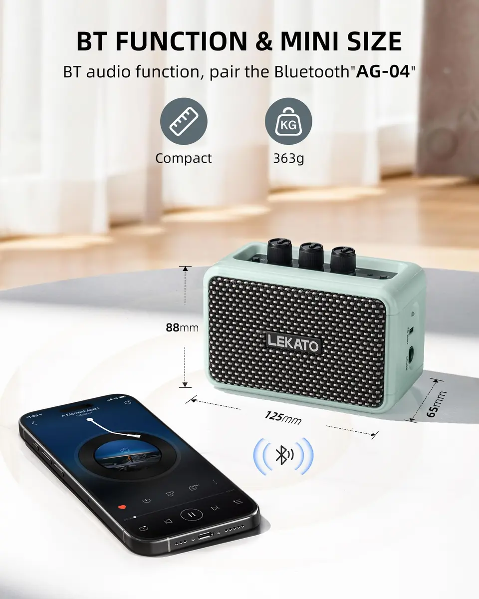 LEKATO Mini Guitar Amplifier, 5W Dual Speakers, Bluetooth, Rechargeable, 6H Playtime, Headphone Jack, Portable (Blue) - view 4