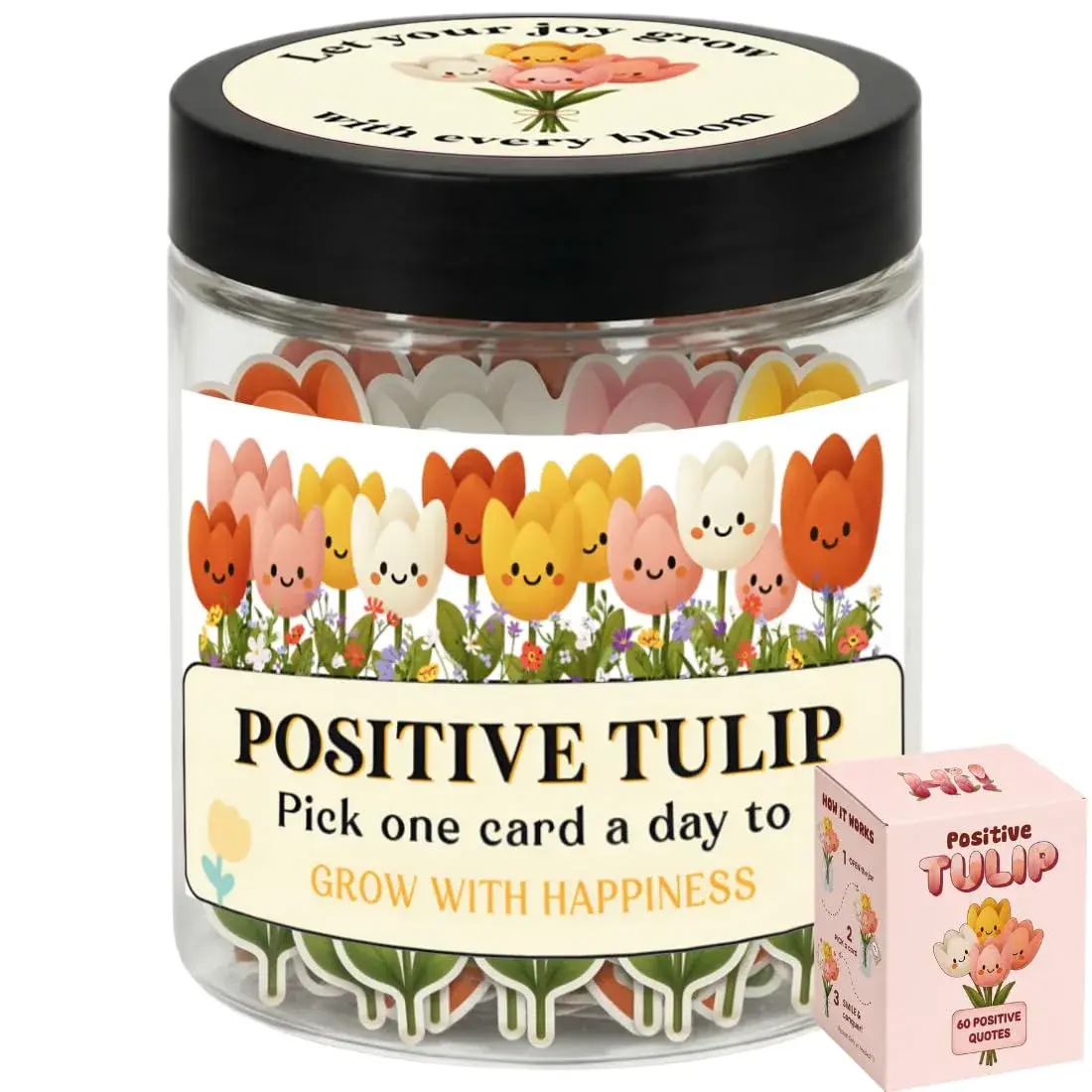 DEARMINE Positive Tulip Jar with 60 Affirmation Cards | 7.3cm (2.87in) Diameter - main product image