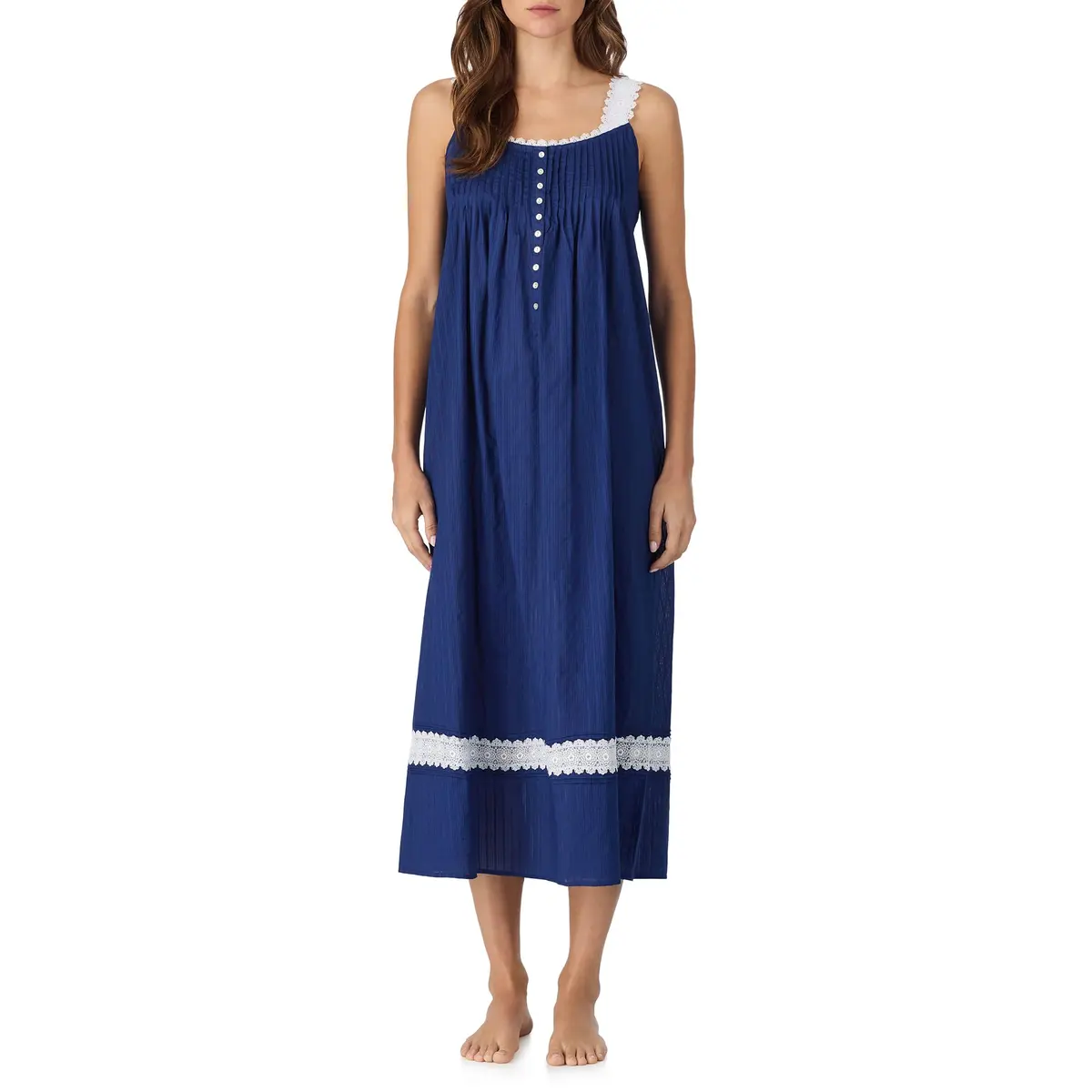 Eileen West 100% Cotton Sleeveless Nightgown 50" Navy | Elegant, Breathable & Classic - main product image