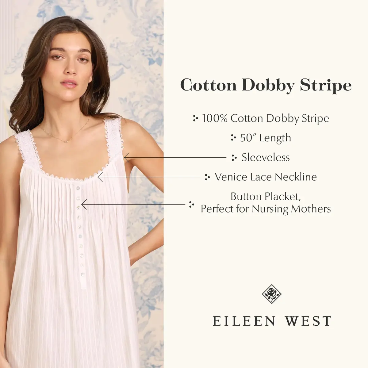 Eileen West 100% Cotton Sleeveless Nightgown 50" Navy | Elegant, Breathable & Classic - view 5