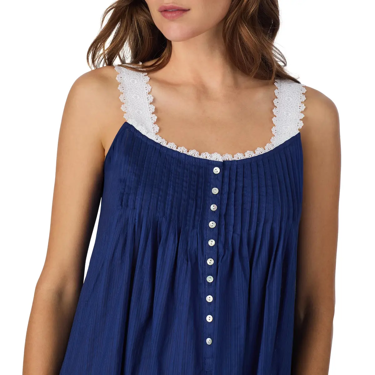 Eileen West 100% Cotton Sleeveless Nightgown 50" Navy | Elegant, Breathable & Classic - view 4