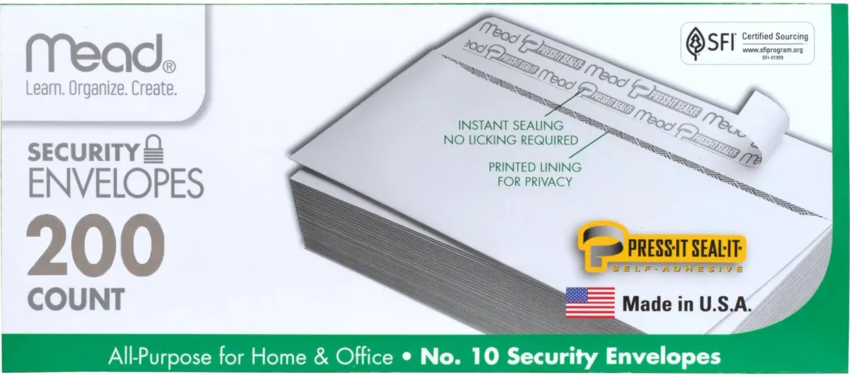 Mead #10 Security Business Envelopes Letter Size 4-1/8" x 9-1/2" | 2400 Count Value Pack - main product image